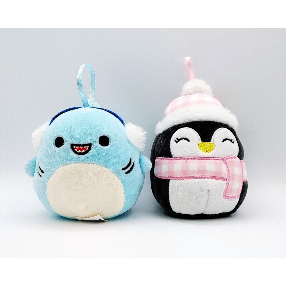 Squishmallow Sharon The Earmuffs Blue Shark & Luna the Penguin Ornaments 5"